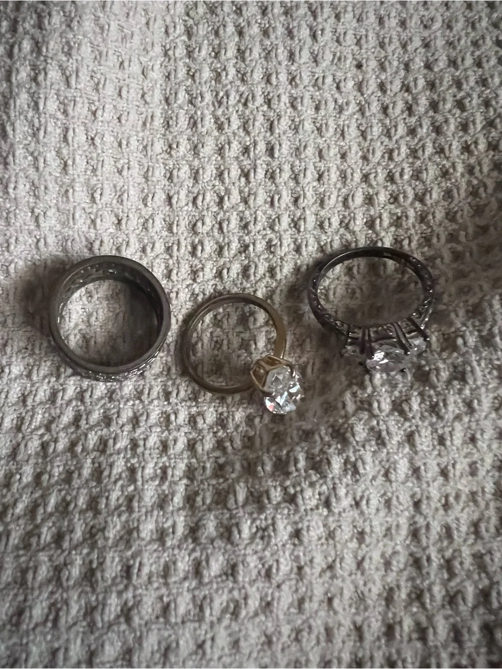 Mixed Metal Solitaire & Band Ring Set in Gold and Silver